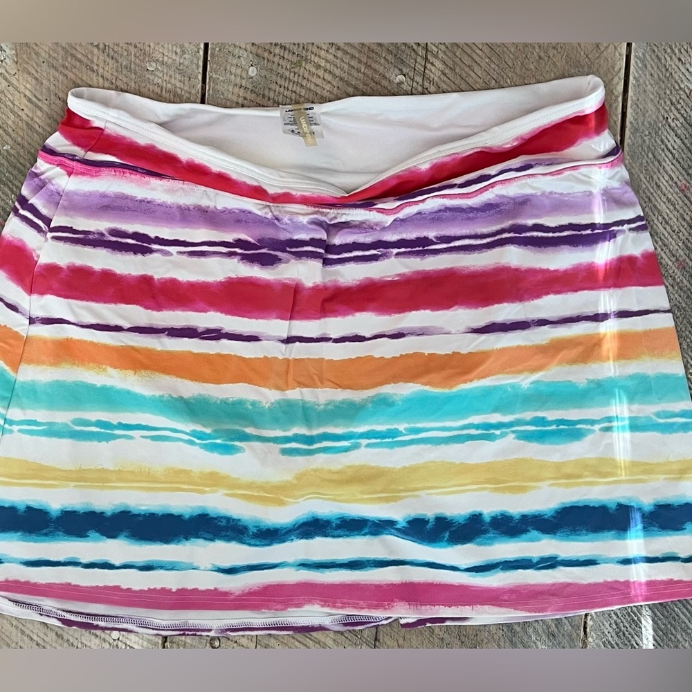 Lands End Women Multicolor Stripe Swim Skirt Attached Brief 16L 522665